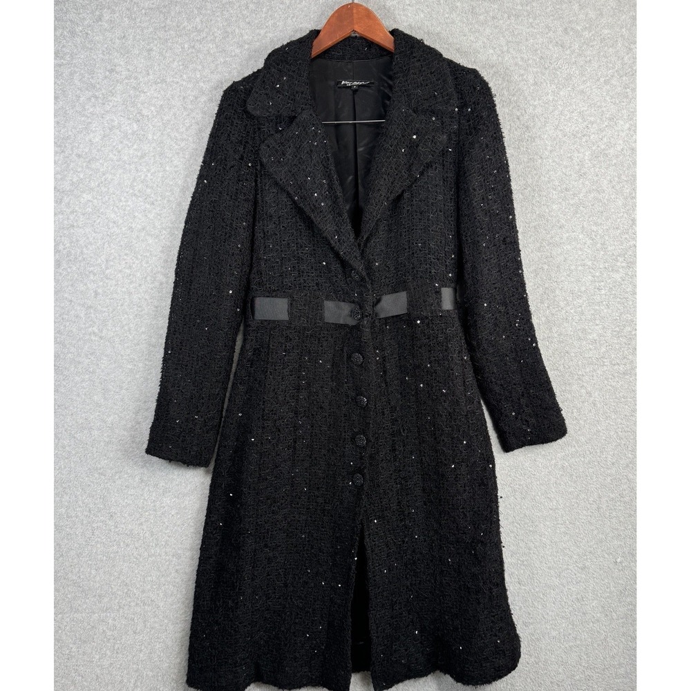 VTG Betsey Johnson New York Sequin Tweed Knit Coat Black Jacket 90s Y2K Sz 8